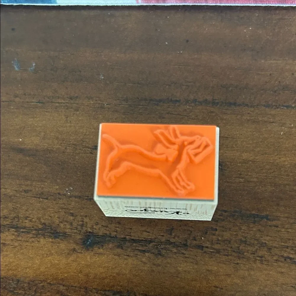 Kringen Wooden Rubber Stamp with Orange Design NEW